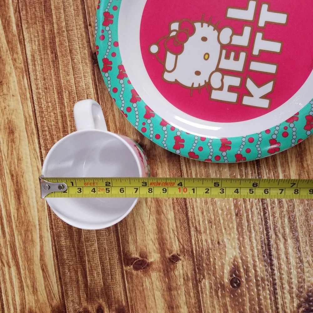 Hello Kitty Christmas Plate Cup Dinnerware Set Holiday Sanrio Kids Girl Melamine